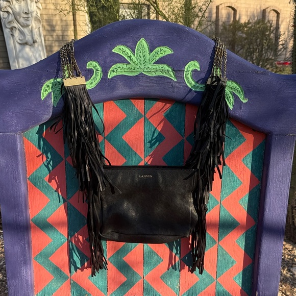 Lanvin Black Shoulder Bag with Fringe Detail - Picture 1 of 8